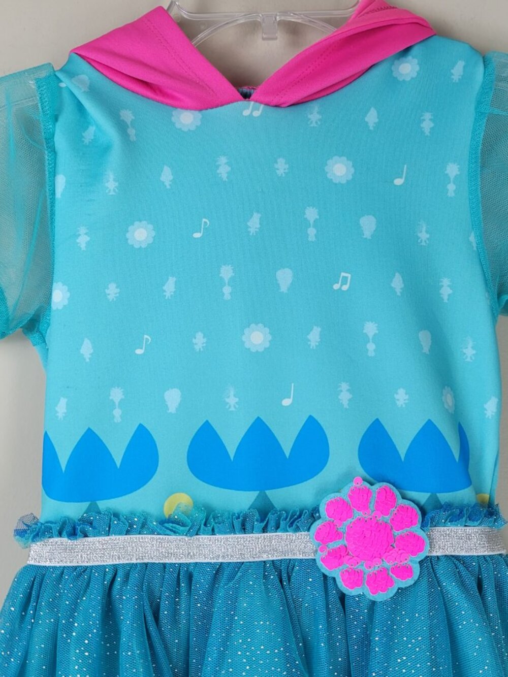 DreamWorks Trolls World Tour Costume Dress Girls S 6 6X Poppy Tulle Hooded - Picture 3 of 11